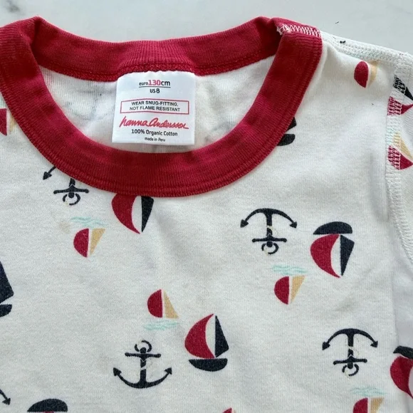 Hanna Anderson Kids Sailboat Anchor Pajama Set - Cream with Navy & Red - Picture 3 of 5